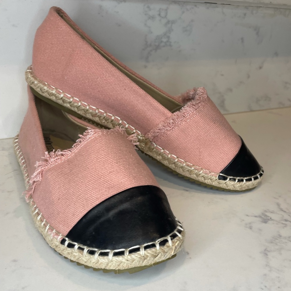 Slip-on Pink Canvas Espadrilles with Black Toe